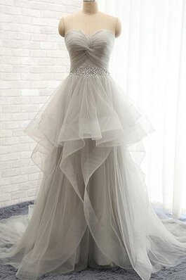 Abito da Sposa Cuore Romantico in Tulle Moderno Senza Maniche Tondo