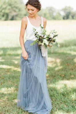 Plissiertes natürliche Taile A-Linie langes Brautjungfernkleid aus Tüll