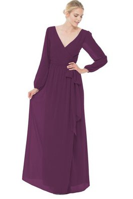 Robe demoiselle d'honneur long de col en v avec chiffon manche nulle