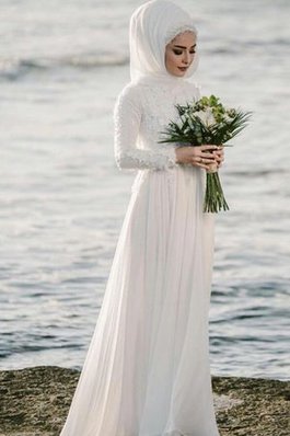 Abito da sposa bella con maniche lunghe medievale a spiaggia semplice con ricamo