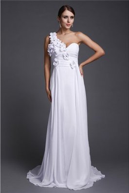 Robe de bal longue de traîne courte avec chiffon avec fleurs d'épaule asymétrique