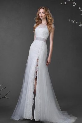 Abito da Sposa Cappellino in pizzo Naturale in Tulle Lungo Coda A Strascico Corto