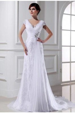 Abito da Sposa Lungo A-Line con Applique V-Scollo Moda