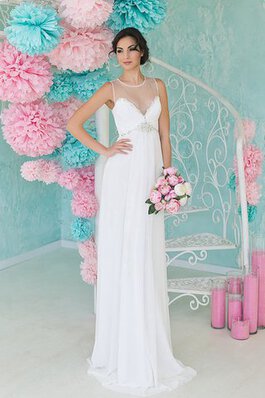 Abito da Sposa A Terra con Perline Senza Maniche in Chiffon alta vita Spazzola Treno