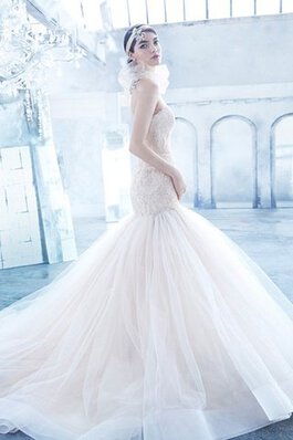 Abito da Sposa A Terra Cuore con Perline Senza Maniche in Tulle in pizzo