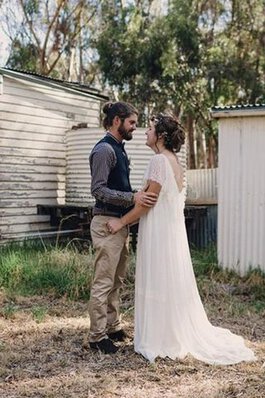 Romántico Vestido de Novia en Gasa de Manga corta