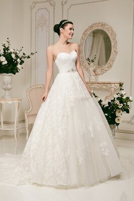 Abito da Sposa con Applique in Pizzo Cuore in pizzo con Cristino Senza Maniche