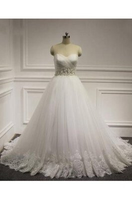 Robe de mariée naturel d'epaule ajourée col en forme de cœur en satin avec perle