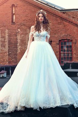 Abito da Sposa Senza Maniche in Pizzo con Piega Schiena Nuda in pizzo in Tulle