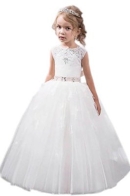 Robe de cortège enfant naturel avec cristal de mode de bal manche nulle en tulle