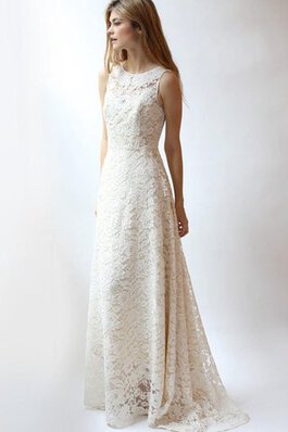 Robe de mariée elégant romantique avec zip col ras du cou ligne a