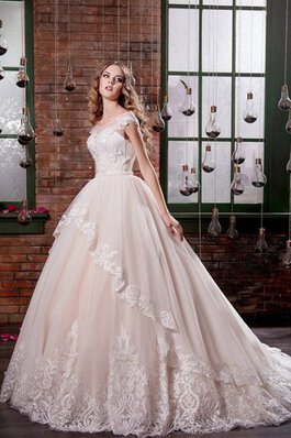 Abito da Sposa con Manica Corte con Bottone con Applique Lungo con Seghettato favola