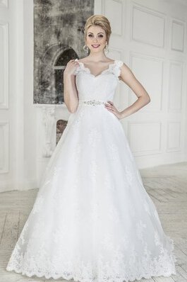 Robe de mariée naturel cordon manche nulle appliques avec nœud