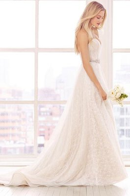 Abito da Sposa Cuore con Perline con Piega in pizzo Semplice Schiena Nuda