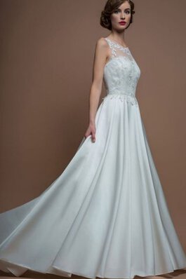 Abito da Sposa Tondo con Applique A-Line A Terra in Raso Naturale