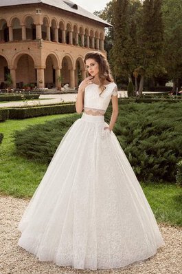 Robe de mariée ligne a de traîne courte 2 pice longueur au ras du sol avec manche courte