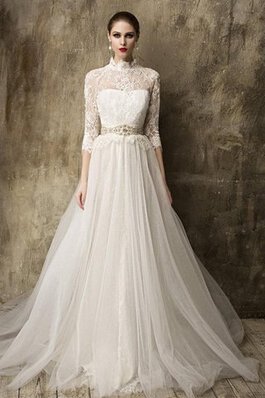 Abito da Sposa A-Line stravagante conservatore in Pizzo con Tre Quarti Lunghezza Maniche moda