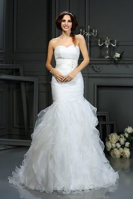 Robe de mariée longue naturel en organza avec perle de traîne moyenne