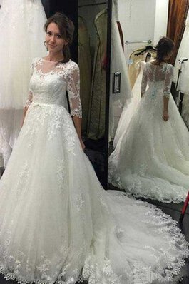 Abito da Sposa Formale E Informale moda con Piega Coda A Strascico Cappella in Pizzo sogno