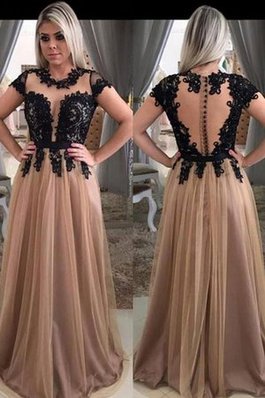 Abito da sera in tulle tondo con manica corte sbalorditivo con applique principessa