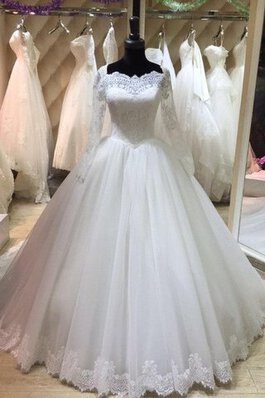 Abito da Sposa Barchetta in pizzo Allacciato con Applique lusso con Maniche Lunghe