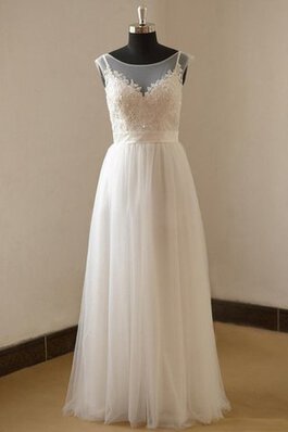 Robe de mariée avec perle avec décoration dentelle au bord de la mer jusqu'au sol avec ruban