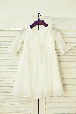 Abito da Cerimonia Bambini con Maniche Lunghe Naturale A-Line A Terra in Chiffon