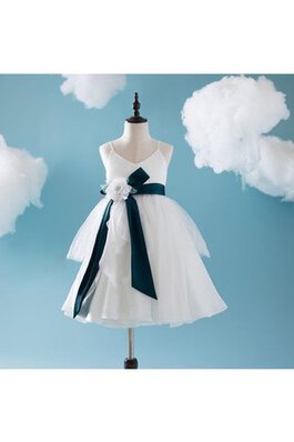 Robe de cortège enfant de col en v en organza manche nulle ceinture en étoffe de lotus