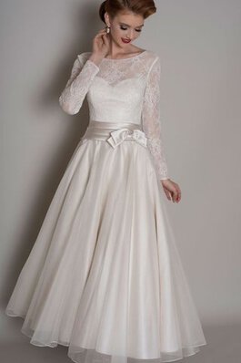 Abito da Sposa Tondo Moderno largo con Maniche Lunghe in Pizzo in Organza