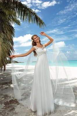 Abito da Sposa con Applique Semplice Senza Maniche in Tulle V-Scollo Tondo