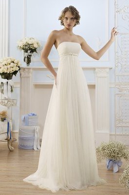 Abito da Sposa Senza Maniche alta vita Allacciato con Increspato A-Line senza spalline