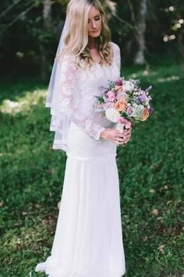 Robe de mariée vintage plissé de traîne courte fermeutre eclair col u profond