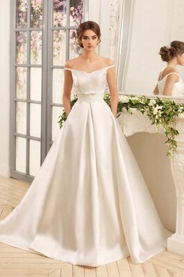 Abito da Sposa con Applique in Raso con Nastro lusso con Fusciacca A-Line