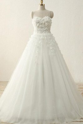 Vestido de Novia de Corte-A de Escote de Tirantes Espaguetis de Flores de Abalorio