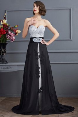 A Linie Perlenbesetztes Chiffon Abendkleid mit Reißverschluss mit Herz-Ausschnitt