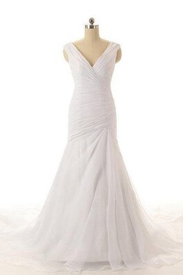 Abito da Sposa Cerniera V-Scollo in Organza Sirena lusso con Increspato