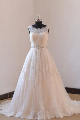 Vestido de Novia de Abalorio de Sin mangas de Volante de Encaje Adorno de Plisado