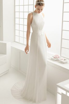 Robe de mariée femme branché manche nulle avec fronce de traîne courte en chiffon