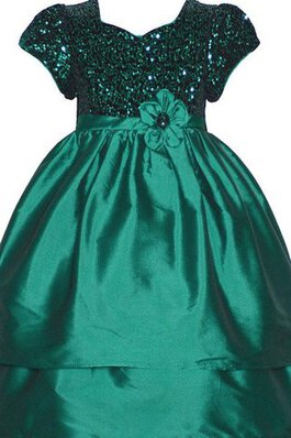 Robe de cortège enfant plissé brillant ligne a avec fleurs avec manche courte