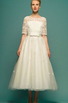 Abito da Sposa largo a riva Vintage A-Line con Mezze Maniche Sotto Ginocchio