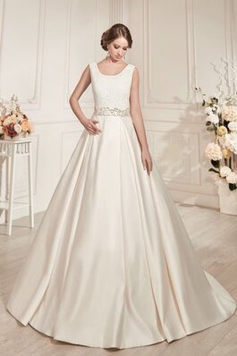 Robe de mariée vintage naturel a-ligne avec perle longueur au ras du sol