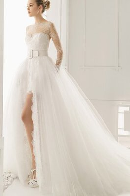 Abito da Sposa a Chiesa Pudica V-Scollo A-Line sensuale con Increspature