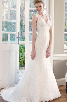 Abito da Sposa stravagante Buco Della Serratura Schiena Lungo V-Scollo in Pizzo Tubino