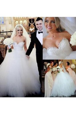 Abito da Sposa Ball Gown Cuore Spazzola Treno in Tulle con Perline Naturale