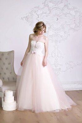 Abito da Sposa in Organza Lungo A Terra con Applique Naturale Allacciato