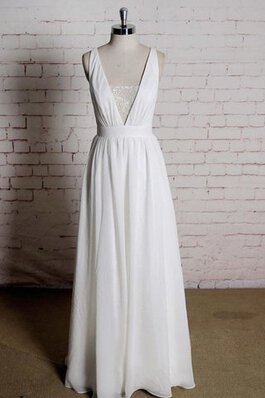 Abito da Sposa in Chiffon A-Line V-Scollo Naturale in pizzo Senza Maniche