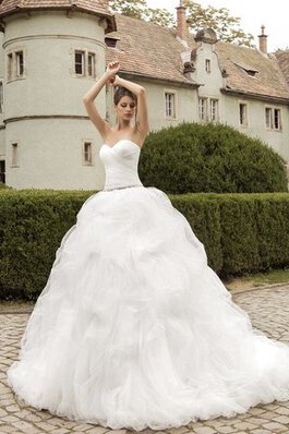 Abito da Sposa Senza Maniche con Cristino A-Line in Tulle Naturale con Cascata Volant