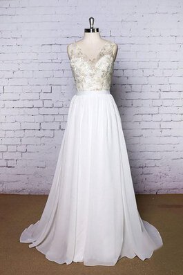 Abito da Sposa con Piega V-Scollo a riva Senza Maniche in Chiffon in pizzo