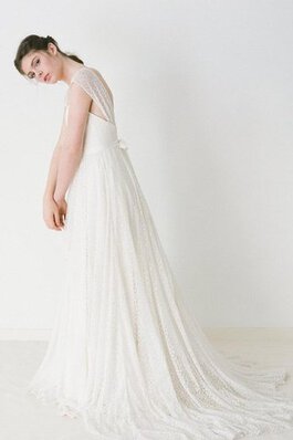 Robe de mariée plissé naturel cordon a-ligne au bord de la mer