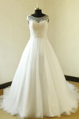 Vestido de Novia de Corte-A en Encaje de Encaje Adorno de Cola Corte de Barco